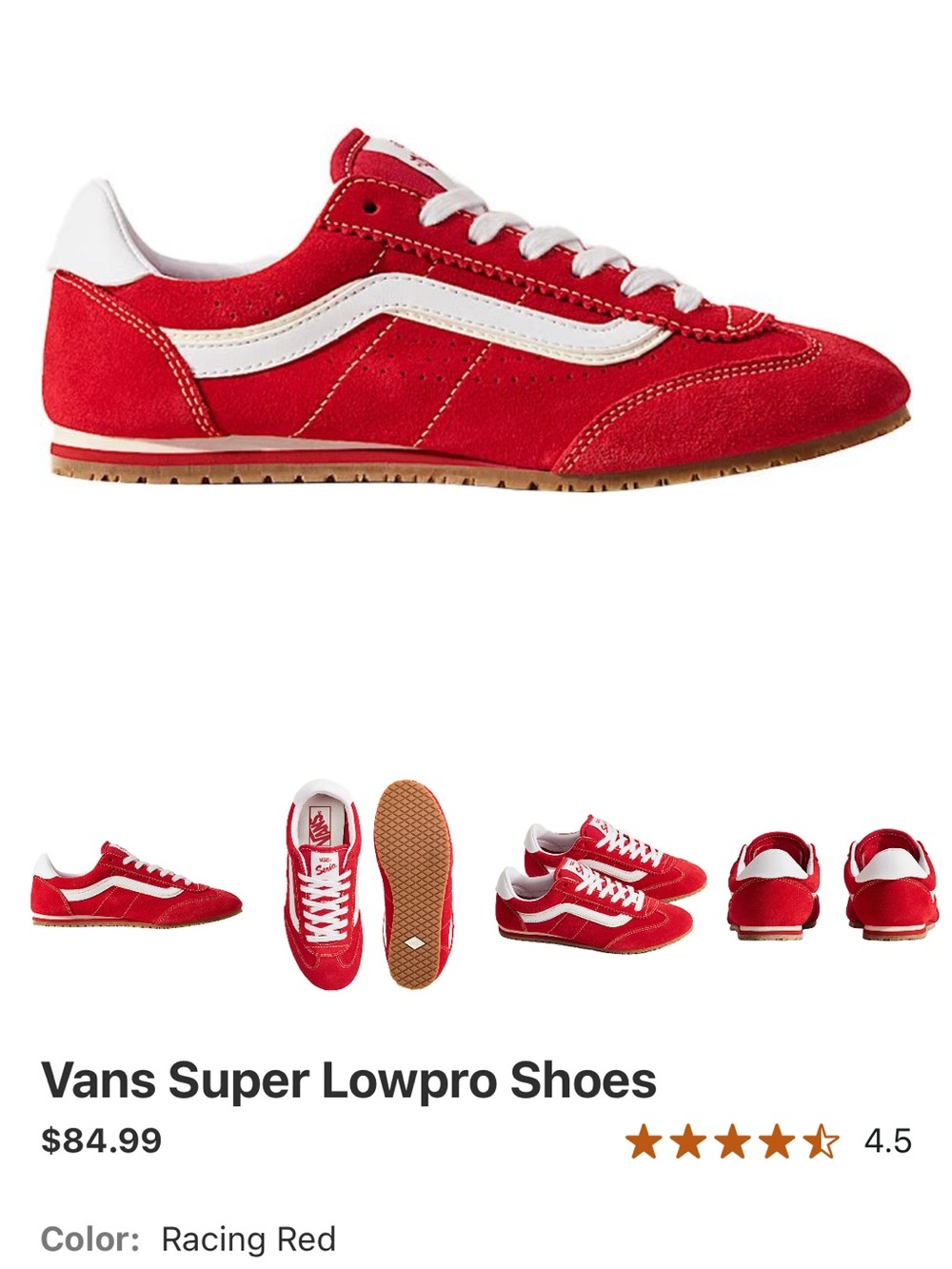Vans women’s Super Lowpro Sneakers in Racing Red and White
